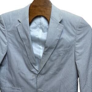 Haspel Seersucker Blazer Men's Size 44R Blue White Stripe Sport Coat Jacket